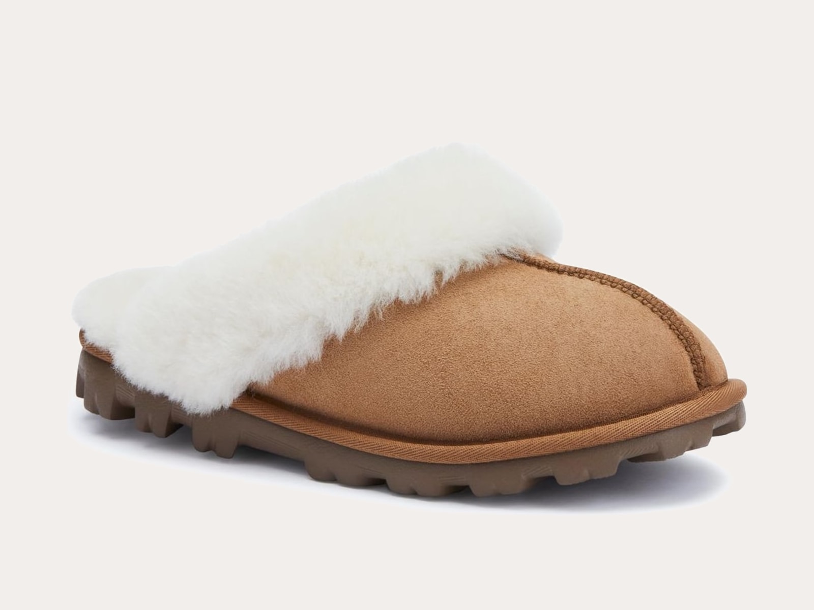 Chestnut classic sheepskin slipper shown as a single product on a warm neutral background